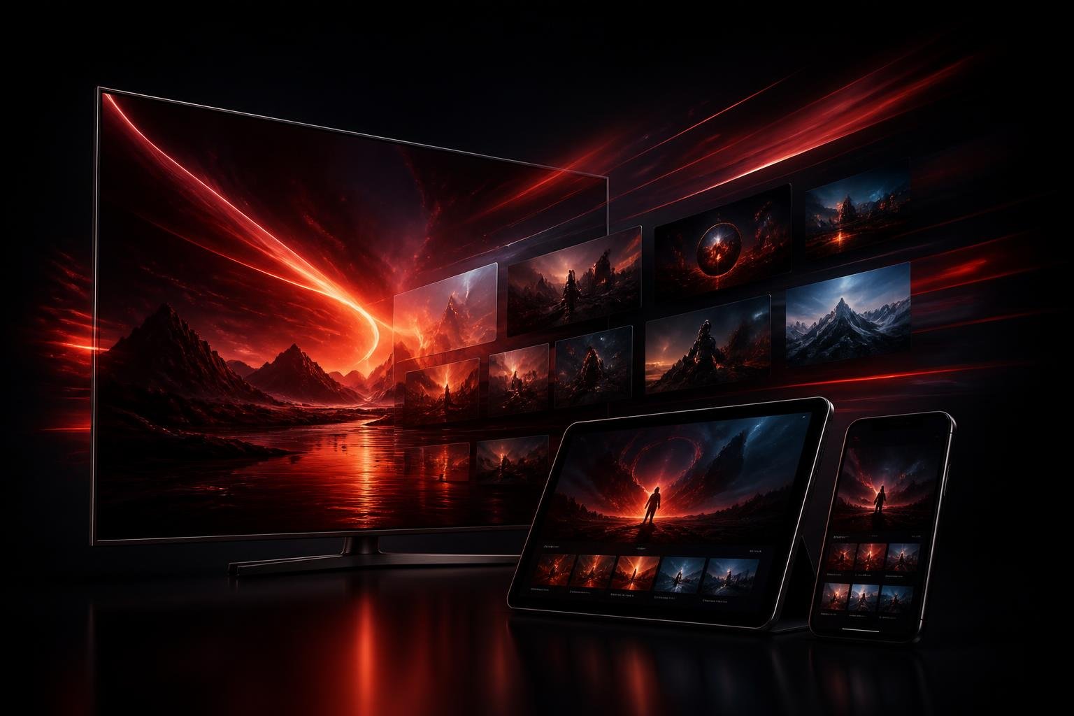 Dispositivos exibindo conteúdo de streaming em alta qualidade